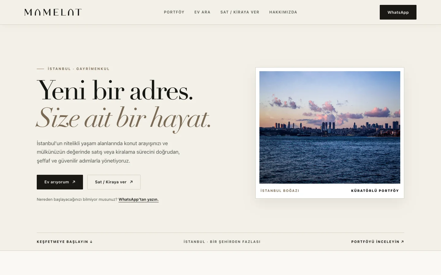 MAMELAT: One brand on two surfaces: a quiet property website in Istanbul and an iPhone marketplace for cars and property in Afghanistan.